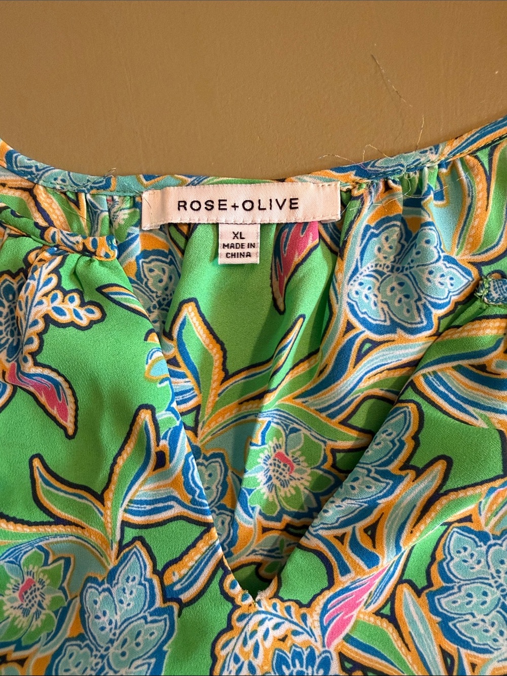 Rose&Olive Green Floral Sleeveless Camisole with Blue Border - Picture 3 of 4